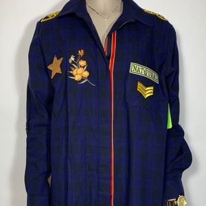 Sam Edelman Patch Embellished Plaid Sleepshirt